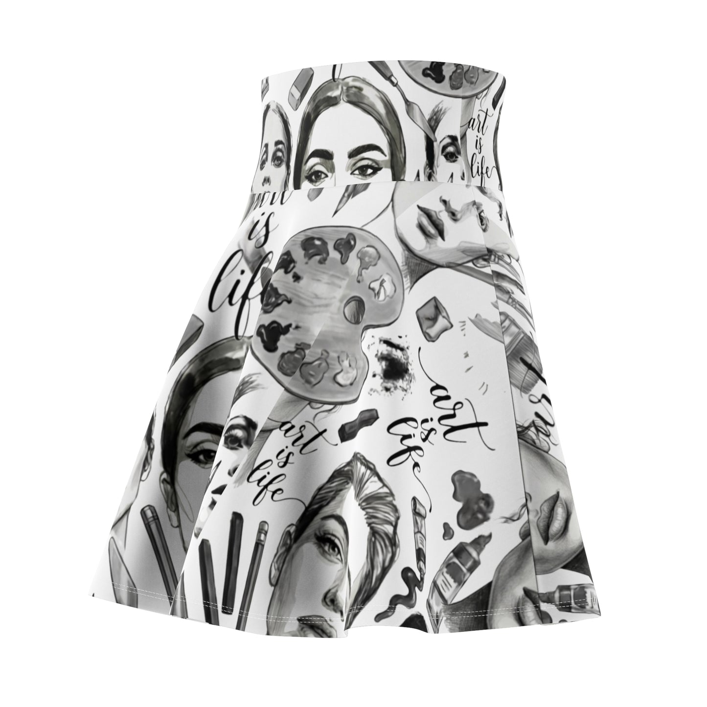 Black & White Skater Skirt – Artistic Makeup Faces | Art Lover All-Over Print