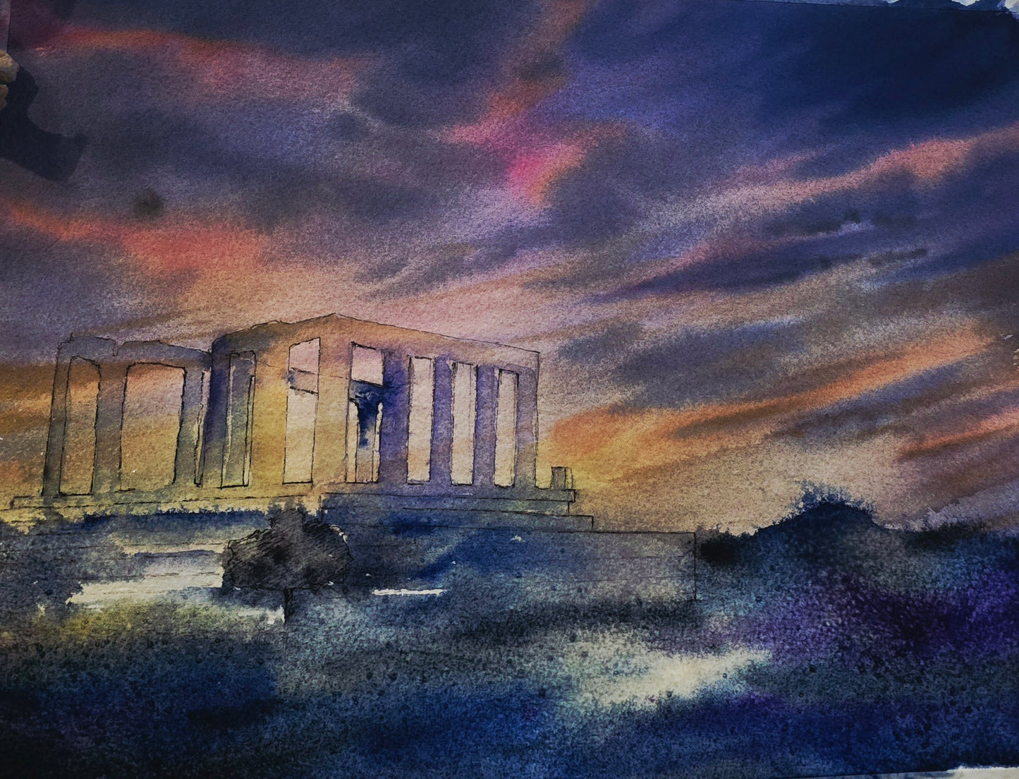 Iran's Ruins - War Impact | Watercolor Painting