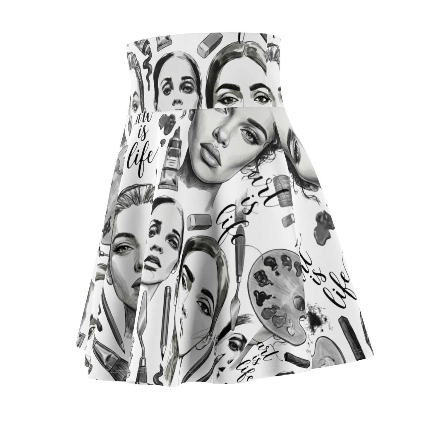 Black & White Skater Skirt – Artistic Makeup Faces | Art Lover All-Over Print