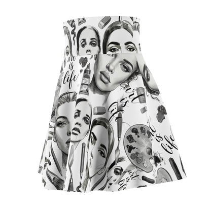 Black & White Skater Skirt – Artistic Makeup Faces | Art Lover All-Over Print